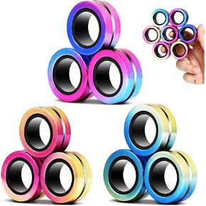 9 Pack Magnetic Rings Fidget Toy Set｜Magnetic Fidget Rings for ADHD Stress Relief｜ Colorful Fidget Toy Rings for Training Relieves Autism Anxiety｜Great for Kids&Teens