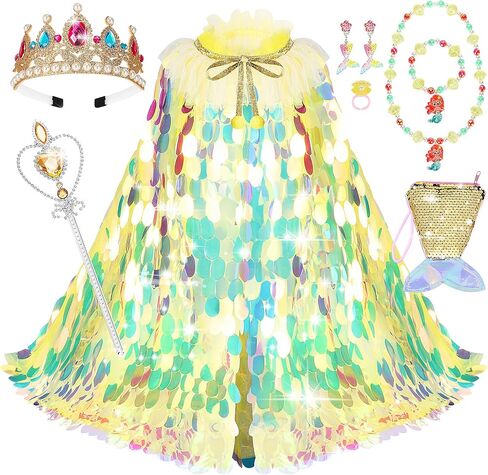 Princess Dress Up Toys Princess Dress Up Clothes Rainbow Mermaid Cape Kit 9 Pcs Gift Set for Little Girls 3-8 Years in Kuwait
