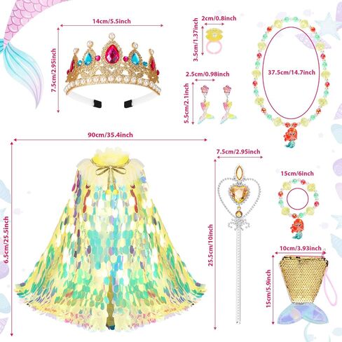 Princess Dress Up Toys Princess Dress Up Clothes Rainbow Mermaid Cape Kit 9 Pcs Gift Set for Little Girls 3-8 Years in Kuwait