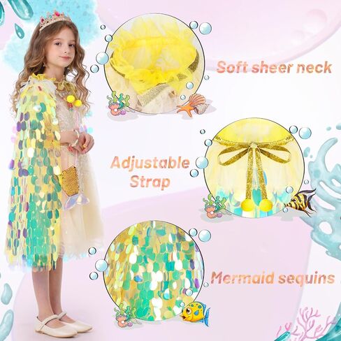 Princess Dress Up Toys Princess Dress Up Clothes Rainbow Mermaid Cape Kit 9 Pcs Gift Set for Little Girls 3-8 Years in Kuwait