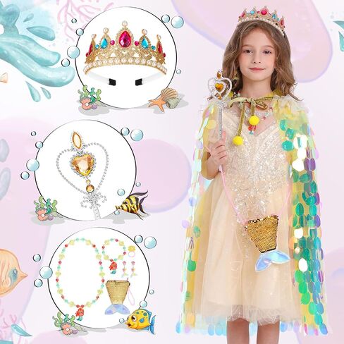 Princess Dress Up Toys Princess Dress Up Clothes Rainbow Mermaid Cape Kit 9 Pcs Gift Set for Little Girls 3-8 Years in Kuwait