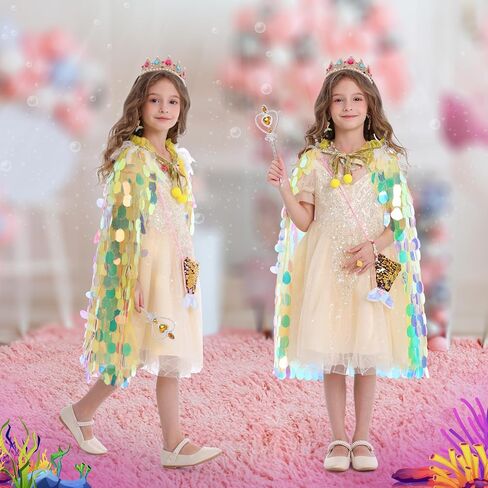 Princess Dress Up Toys Princess Dress Up Clothes Rainbow Mermaid Cape Kit 9 Pcs Gift Set for Little Girls 3-8 Years in Kuwait