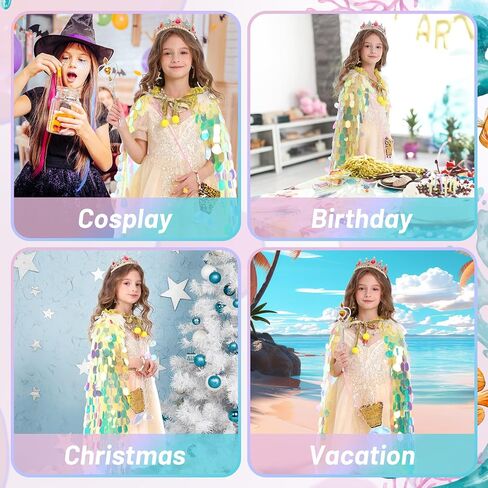 Princess Dress Up Toys Princess Dress Up Clothes Rainbow Mermaid Cape Kit 9 Pcs Gift Set for Little Girls 3-8 Years in Kuwait