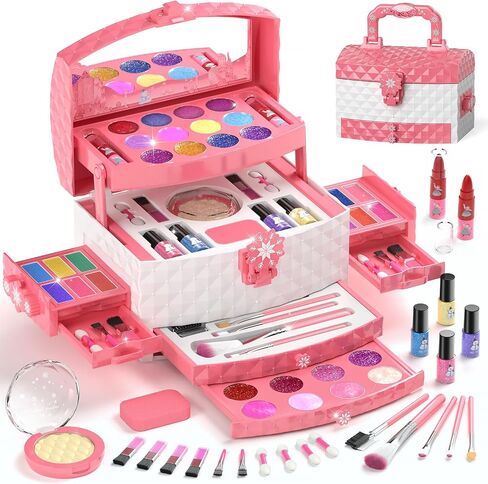 PERRYHOME Kids Makeup Set for Girl 56 Pcs Washable Real Cosmetic, Non-Toxic Frozen Toys Toddler Makeup Kit, Frozen Princess Dress up Game Christmas & Birthday Girl Gift for 3-12(Frozen Purple) in Saudi Arabia