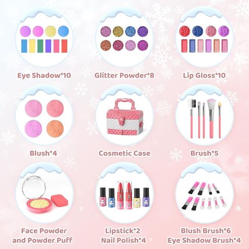 PERRYHOME Kids Makeup Set for Girl 56 Pcs Washable Real Cosmetic, Non-Toxic Frozen Toys Toddler Makeup Kit, Frozen Princess Dress up Game Christmas & Birthday Girl Gift for 3-12(Frozen Purple) in Saudi Arabia