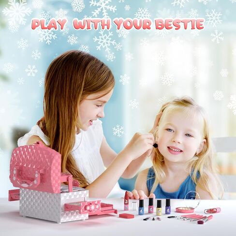 PERRYHOME Kids Makeup Set for Girl 56 Pcs Washable Real Cosmetic, Non-Toxic Frozen Toys Toddler Makeup Kit, Frozen Princess Dress up Game Christmas & Birthday Girl Gift for 3-12(Frozen Purple) in Saudi Arabia