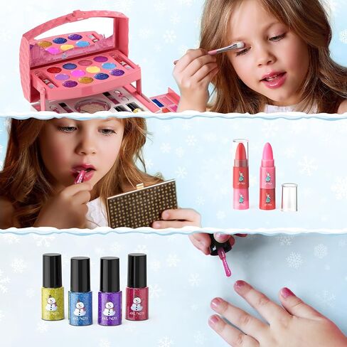 PERRYHOME Kids Makeup Set for Girl 56 Pcs Washable Real Cosmetic, Non-Toxic Frozen Toys Toddler Makeup Kit, Frozen Princess Dress up Game Christmas & Birthday Girl Gift for 3-12(Frozen Purple) in Saudi Arabia