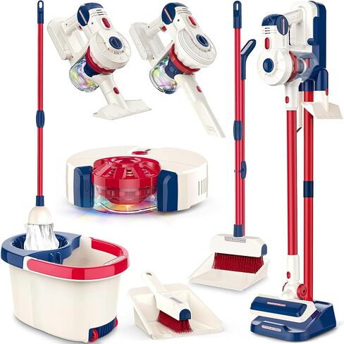 Kids Cleaning Set 12 Piece, Toy Vacuum Cleaner Set for Toddlers Kids Broom and Mop Set Pretend Play Home Cleaning Toys, Toy Kitchen Toddler Cleaning Set is A Great Toy Gifts for Boys & Girls Ages 3+ in Saudi Arabia