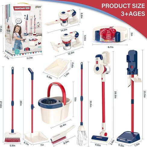 Kids Cleaning Set 12 Piece, Toy Vacuum Cleaner Set for Toddlers Kids Broom and Mop Set Pretend Play Home Cleaning Toys, Toy Kitchen Toddler Cleaning Set is A Great Toy Gifts for Boys & Girls Ages 3+ in Saudi Arabia