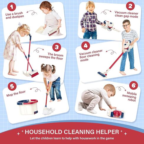 Kids Cleaning Set 12 Piece, Toy Vacuum Cleaner Set for Toddlers Kids Broom and Mop Set Pretend Play Home Cleaning Toys, Toy Kitchen Toddler Cleaning Set is A Great Toy Gifts for Boys & Girls Ages 3+ in Saudi Arabia