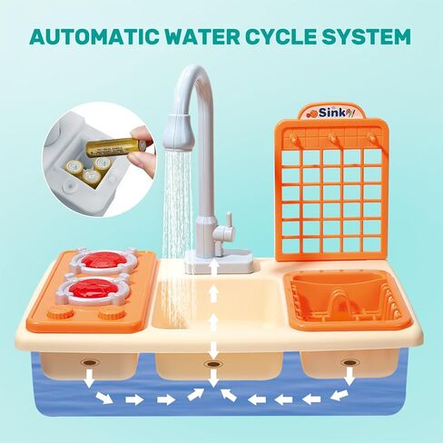 CUTE STONE Color Changing Kitchen Sink Toys, Children Electric Dishwasher Playing Toy with Running Water, Upgraded Faucet, Automatic Water Cycle System Play House Pretend Role Play Toys for Boys Girls in Kuwait