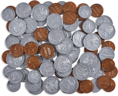 LEARNING ADVANTAGE Play Coin Set - 30 Pennies, 20 Nickels, 20 Dimes, 20 Quarters and 4 Half-Dollars - Realistic Coins for Pretend Play in Kuwait