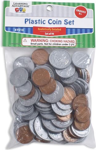 LEARNING ADVANTAGE Play Coin Set - 30 Pennies, 20 Nickels, 20 Dimes, 20 Quarters and 4 Half-Dollars - Realistic Coins for Pretend Play in Kuwait