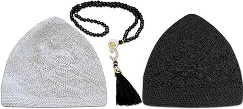 Namaz Cotton Topi, Knit Kufi Hat Skull Caps for Men Women Muslim Breathable Ramadan Beanie, Tasbih 100 Prayer Beads in Kuwait