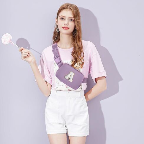 Gitus Birthday Gifts for 8 9 10 11 12 13 Year Old Girls Personalized Fanny Pack Crossbody Bags with Initial Letter Patch Belt Bag for Teen Girls Cute Trendy Stuff Travel Essentials (Lavender-A) in Saudi Arabia