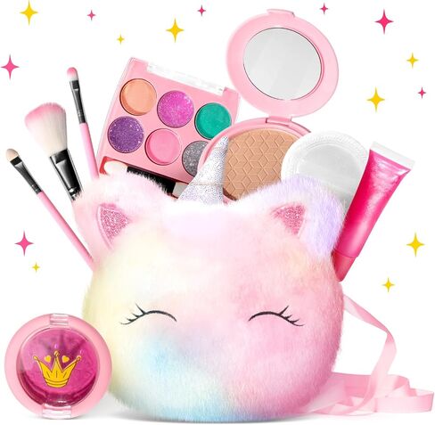 ULOVEME Kids Washable Makeup Kit for Girls 4-6 with Small Coin Purse(5.5x5.25in) - Real, Non Toxic Makeup for Little Girls - Umicorns Gifts for Girls (White Umicorn v2) in Saudi Arabia