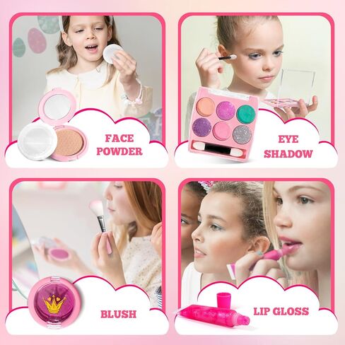 ULOVEME Kids Washable Makeup Kit for Girls 4-6 with Small Coin Purse(5.5x5.25in) - Real, Non Toxic Makeup for Little Girls - Umicorns Gifts for Girls (White Umicorn v2) in Saudi Arabia