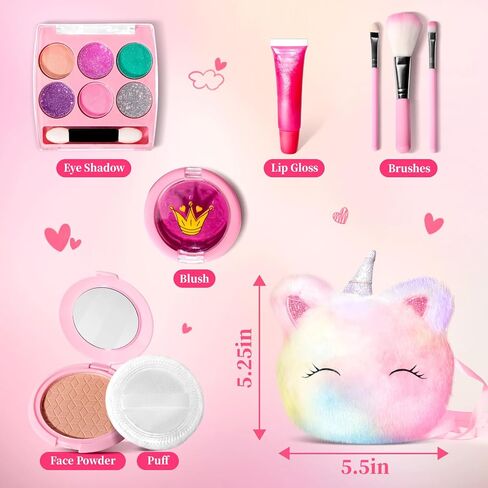 ULOVEME Kids Washable Makeup Kit for Girls 4-6 with Small Coin Purse(5.5x5.25in) - Real, Non Toxic Makeup for Little Girls - Umicorns Gifts for Girls (White Umicorn v2) in Saudi Arabia