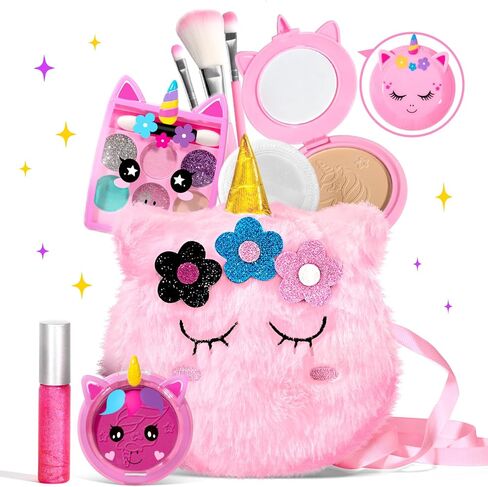 ULOVEME Kids Washable Makeup Kit for Girls 4-6 with Small Coin Purse(5.5x5.25in) - Real, Non Toxic Makeup for Little Girls - Umicorns Gifts for Girls (White Umicorn v2) in Saudi Arabia