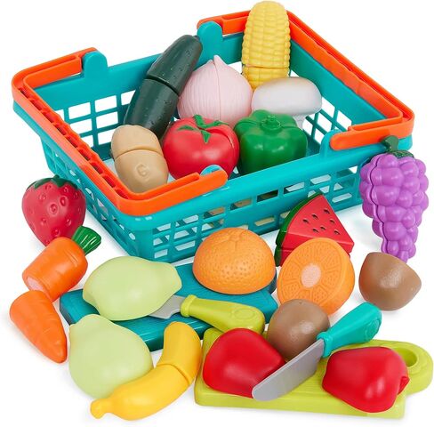 Battat Play Food for Toddlers with Farmers Market Basket and Chopping Board, Toy Food for Kids Kitchen and Pretend Play for Ages 3+ (37 Pcs) in Saudi Arabia