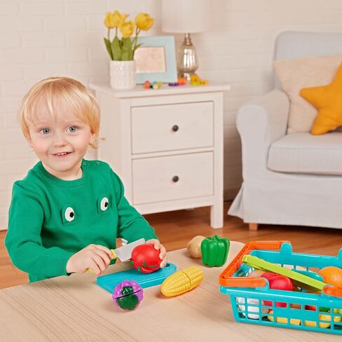 Battat Play Food for Toddlers with Farmers Market Basket and Chopping Board, Toy Food for Kids Kitchen and Pretend Play for Ages 3+ (37 Pcs) in Saudi Arabia