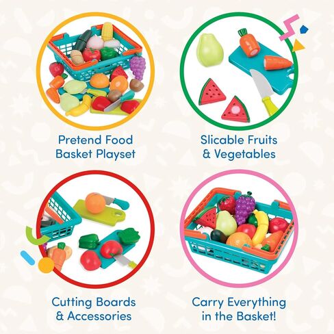 Battat Play Food for Toddlers with Farmers Market Basket and Chopping Board, Toy Food for Kids Kitchen and Pretend Play for Ages 3+ (37 Pcs) in Saudi Arabia