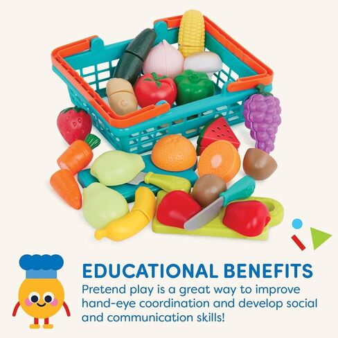 Battat Play Food for Toddlers with Farmers Market Basket and Chopping Board, Toy Food for Kids Kitchen and Pretend Play for Ages 3+ (37 Pcs) in Saudi Arabia