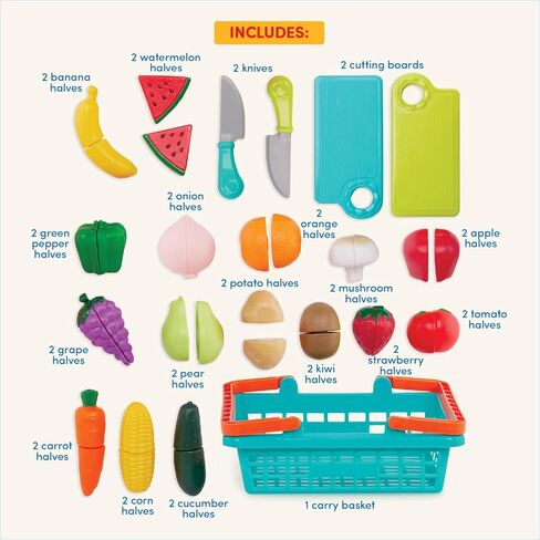 Battat Play Food for Toddlers with Farmers Market Basket and Chopping Board, Toy Food for Kids Kitchen and Pretend Play for Ages 3+ (37 Pcs) in Saudi Arabia
