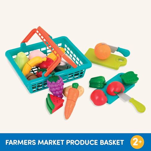 Battat Play Food for Toddlers with Farmers Market Basket and Chopping Board, Toy Food for Kids Kitchen and Pretend Play for Ages 3+ (37 Pcs) in Saudi Arabia