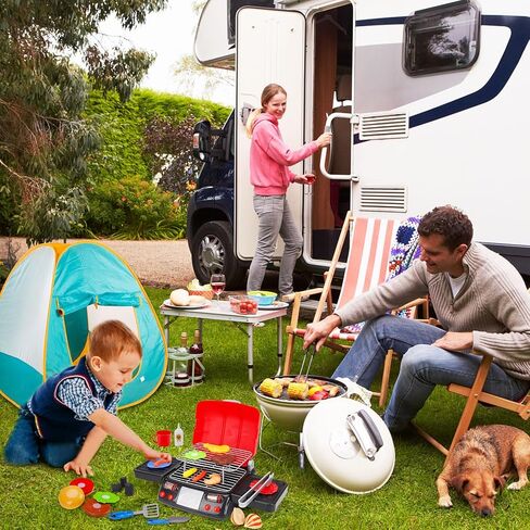 Kids Play Food Grill with Pretend Smoke Sound Light Kitchen Playset BBQ Accessories Camping Cooking Set Barbecue Toddler Girl Boy Toy 2 3 4 5 6 Year Old 4-8 Birthday Kid Toy Idea in Saudi Arabia