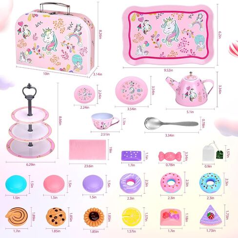 Auney Tea Set Toys for Girls 36pcs, Tin Unicorn Tea Party Set Toy Pretend Play Gifts for Little Girls Age 3-6, Kids Girls Toys Gifts for Tea Party Time Including Tea Set Carrying Case (Unicorn Toy) in Saudi Arabia