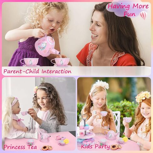 Auney Tea Set Toys for Girls 36pcs, Tin Unicorn Tea Party Set Toy Pretend Play Gifts for Little Girls Age 3-6, Kids Girls Toys Gifts for Tea Party Time Including Tea Set Carrying Case (Unicorn Toy) in Saudi Arabia