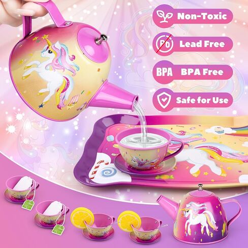 Auney Tea Set Toys for Girls 36pcs, Tin Unicorn Tea Party Set Toy Pretend Play Gifts for Little Girls Age 3-6, Kids Girls Toys Gifts for Tea Party Time Including Tea Set Carrying Case (Unicorn Toy) in Saudi Arabia