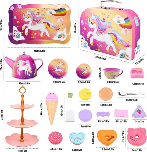 Auney Tea Set Toys for Girls 36pcs, Tin Unicorn Tea Party Set Toy Pretend Play Gifts for Little Girls Age 3-6, Kids Girls Toys Gifts for Tea Party Time Including Tea Set Carrying Case (Unicorn Toy) in Saudi Arabia