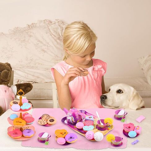 Auney Tea Set Toys for Girls 36pcs, Tin Unicorn Tea Party Set Toy Pretend Play Gifts for Little Girls Age 3-6, Kids Girls Toys Gifts for Tea Party Time Including Tea Set Carrying Case (Unicorn Toy) in Saudi Arabia
