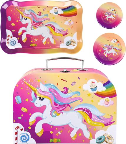 Auney Tea Set Toys for Girls 36pcs, Tin Unicorn Tea Party Set Toy Pretend Play Gifts for Little Girls Age 3-6, Kids Girls Toys Gifts for Tea Party Time Including Tea Set Carrying Case (Unicorn Toy) in Saudi Arabia