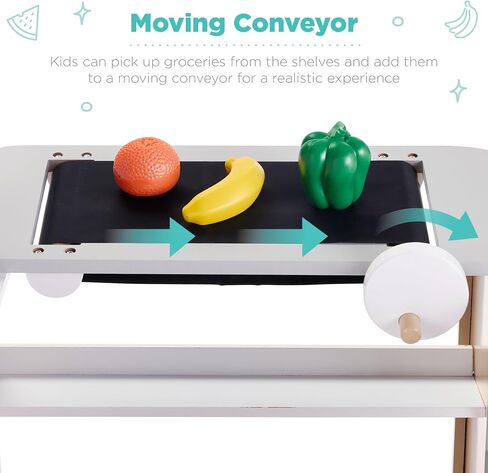 أفضل اختيار منتجات Play Play Play Grocery Store Toy Wooden Supermarket Toy مجموعة للأطفال مع الطعام ، والطباشير ، وسجل نقدي ، ناقل العمل - طبيعي in Kuwait