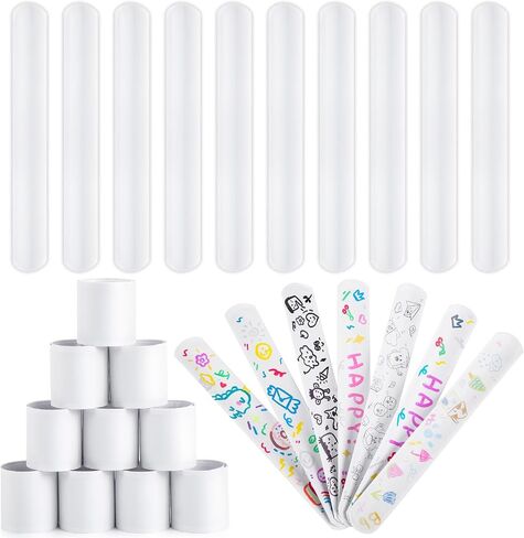 AMOR PRESENT Slap Bracelets Bulk, 64PCS White Slap Bracelets DIY Wrist Band Blank Snap Band for Kids Birthday Party Favors School Crafts Christmas Halloween Party Bag Fillers in Kuwait