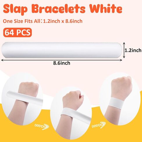 AMOR PRESENT Slap Bracelets Bulk, 64PCS White Slap Bracelets DIY Wrist Band Blank Snap Band for Kids Birthday Party Favors School Crafts Christmas Halloween Party Bag Fillers in Kuwait