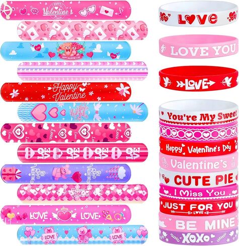 48 Pcs Valentines Slap Bracelets Rubber Bracelets Valentines Party Favors Gifts for Kids School Classroom Goodie Bag Stuffers in Kuwait