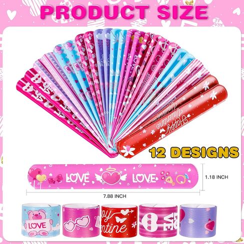 48 Pcs Valentines Slap Bracelets Rubber Bracelets Valentines Party Favors Gifts for Kids School Classroom Goodie Bag Stuffers in Kuwait