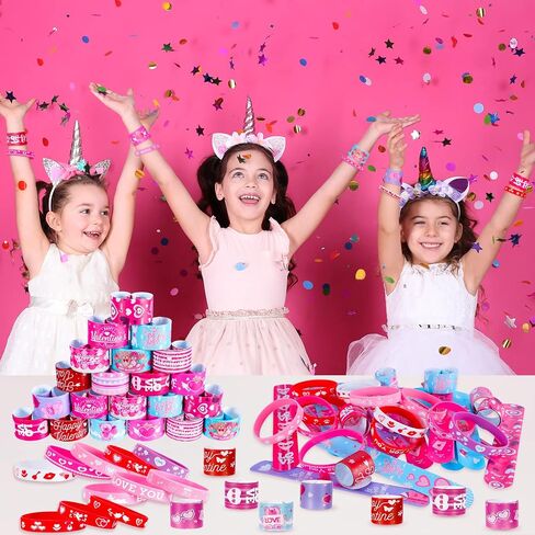 48 Pcs Valentines Slap Bracelets Rubber Bracelets Valentines Party Favors Gifts for Kids School Classroom Goodie Bag Stuffers in Kuwait