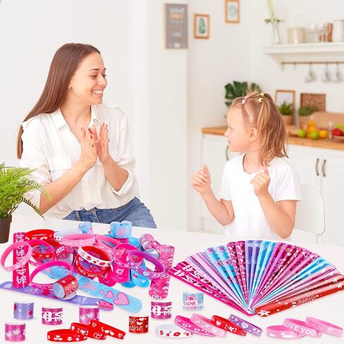 48 Pcs Valentines Slap Bracelets Rubber Bracelets Valentines Party Favors Gifts for Kids School Classroom Goodie Bag Stuffers in Kuwait