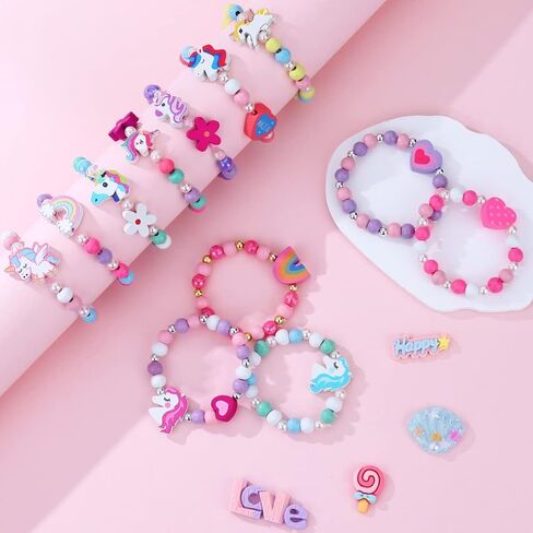 12 Pcs Kids Bracelets for Toddlers Girls - Unicorn Party Favors Pinata Stuffers Birthday Goodies Bag Stuffers Fillers, Cute Wooden Beaded Bracelets Rainbow Heart Pendants Play Jewelry Gifts in Saudi Arabia