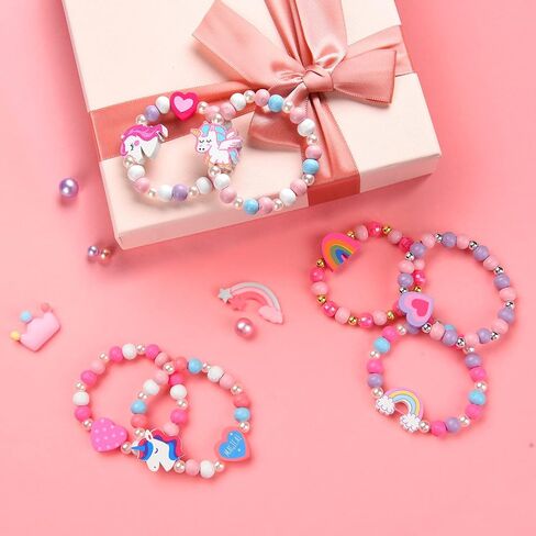 12 Pcs Kids Bracelets for Toddlers Girls - Unicorn Party Favors Pinata Stuffers Birthday Goodies Bag Stuffers Fillers, Cute Wooden Beaded Bracelets Rainbow Heart Pendants Play Jewelry Gifts in Saudi Arabia