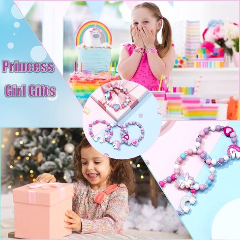 12 Pcs Kids Bracelets for Toddlers Girls - Unicorn Party Favors Pinata Stuffers Birthday Goodies Bag Stuffers Fillers, Cute Wooden Beaded Bracelets Rainbow Heart Pendants Play Jewelry Gifts in Saudi Arabia