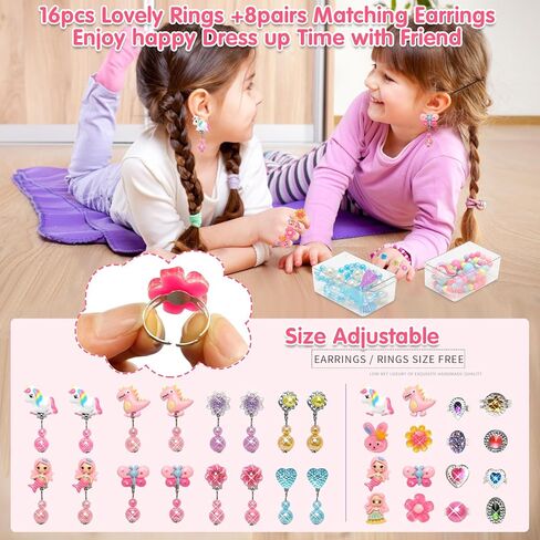Toys for Girls Jewelry,37PCS Princess Toddler Girl Toys Age 6-8 for Pretend Play & Dress Up, Adjustable Ring Clip on Earrings Kids Toys for 3 4 5 6 7 8 9 Year Old Girls Christmas Birthday Gifts Ideas in Kuwait