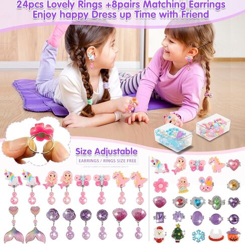 Toys for Girls Jewelry,37PCS Princess Toddler Girl Toys Age 6-8 for Pretend Play & Dress Up, Adjustable Ring Clip on Earrings Kids Toys for 3 4 5 6 7 8 9 Year Old Girls Christmas Birthday Gifts Ideas in Kuwait
