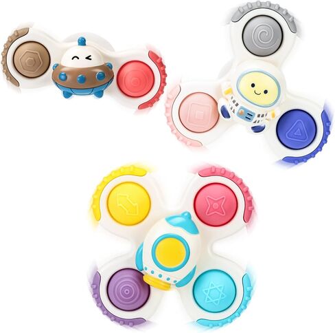 ALASOU 3PCS Pop Suction Cup Spinner Toys for 1 Year Old Boy Girl|Novelty Spinning Tops Toddler Toys Age 1-2|Sensory Baby Bath Toys for Toddlers 1-3|12 18 Months Boy Birthday Gift for Infant in Kuwait