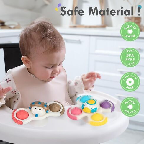 ALASOU 3PCS Pop Suction Cup Spinner Toys for 1 Year Old Boy Girl|Novelty Spinning Tops Toddler Toys Age 1-2|Sensory Baby Bath Toys for Toddlers 1-3|12 18 Months Boy Birthday Gift for Infant in Kuwait